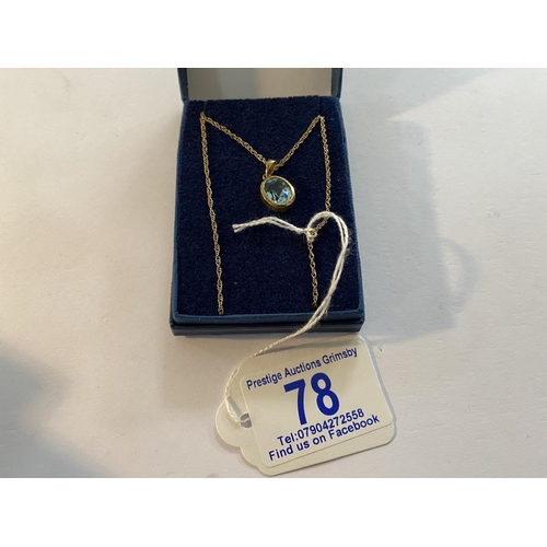 78 - 9ct gold blue stone pendant on chain