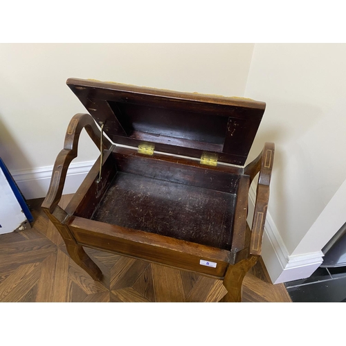 8 - Edwardian piano stool with inlay measures approx 21.5