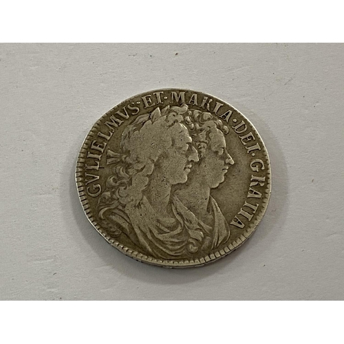 87 - 1689 silver half crown in fair condition