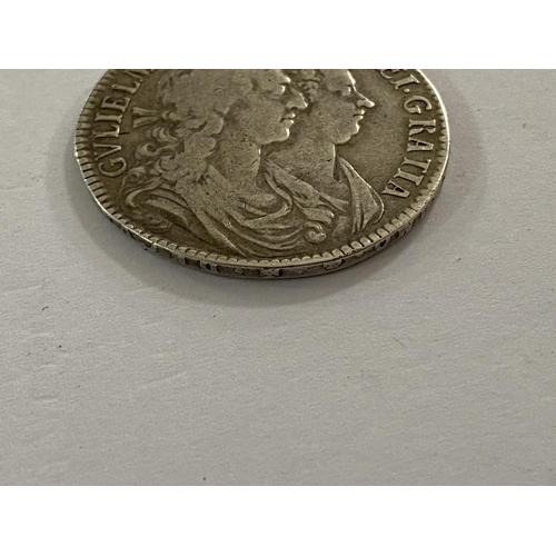 87 - 1689 silver half crown in fair condition