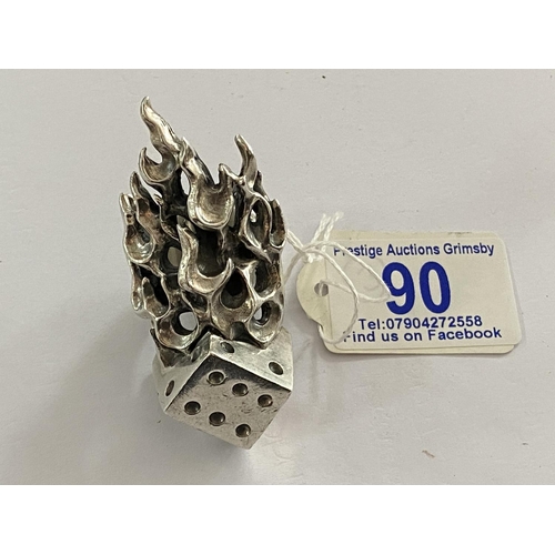 90 - large sterling silver ring with fire and dice and weighs a massive 83.6g and is a size Z