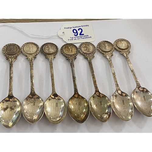 92 - 7 x WHD sterling silver golfer spoons which weigh 130g