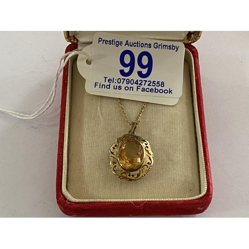 99 - 14ct necklace and pendant with yellow stone measures 19