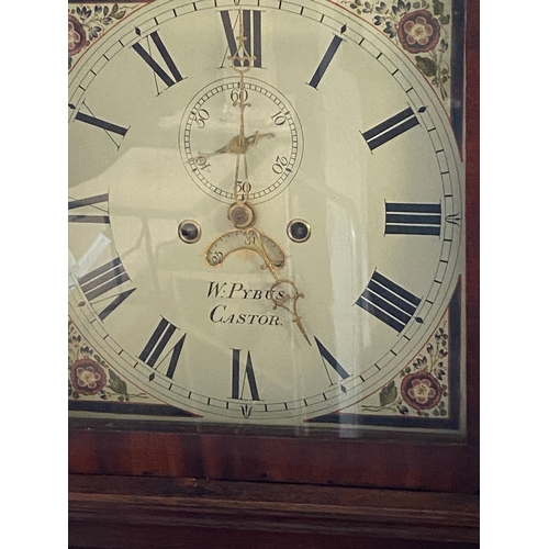 116 - W Pybus castor long case clock in good cosmetic condition. would benefit from a service to sort out ... 