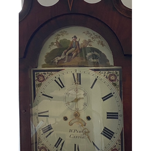 116 - W Pybus castor long case clock in good cosmetic condition. would benefit from a service to sort out ... 