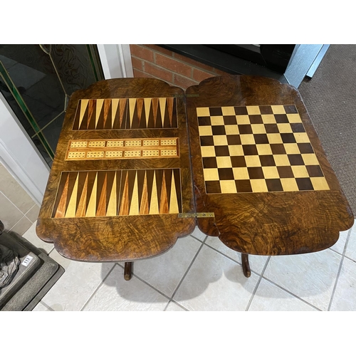 114 - ANTIQUE WALNUT VENEERED GAMES TABLE A/F