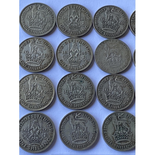 412 - 20 ASST PRE 1947 SILVER SHILLINGS SOME GOOD GRADES