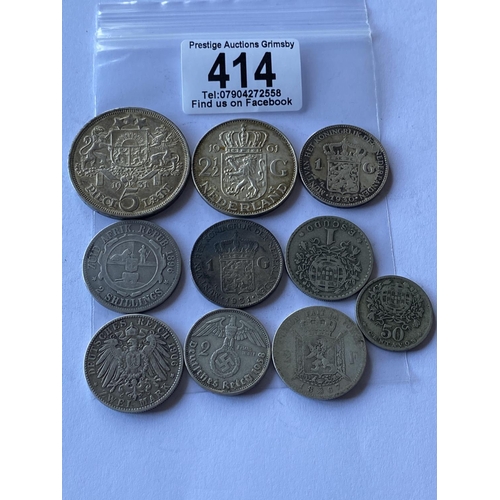 414 - 10 ASST SILVER CONTENT FOREIGN COINS SOME GOOD GRADES