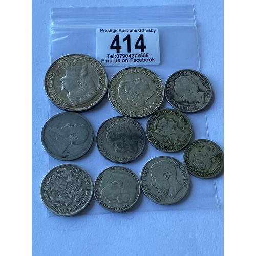 414 - 10 ASST SILVER CONTENT FOREIGN COINS SOME GOOD GRADES