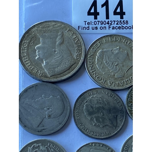 414 - 10 ASST SILVER CONTENT FOREIGN COINS SOME GOOD GRADES