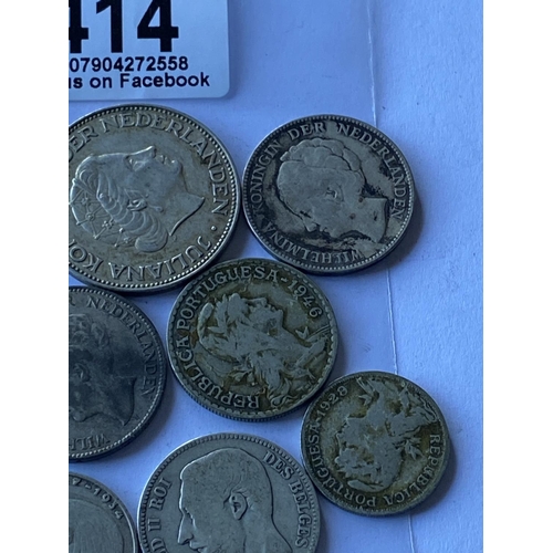 414 - 10 ASST SILVER CONTENT FOREIGN COINS SOME GOOD GRADES