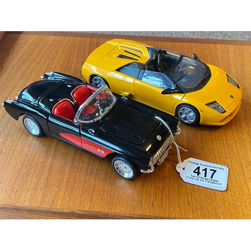 417 - 2 x diecast cars 1/24 scale Ferrari and corvette