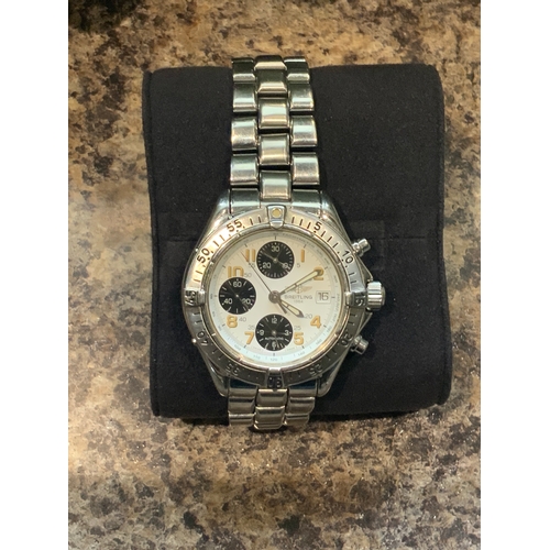 763 - original white faced breitling colt chronograph wrist watch in working order. automatic and in good ... 