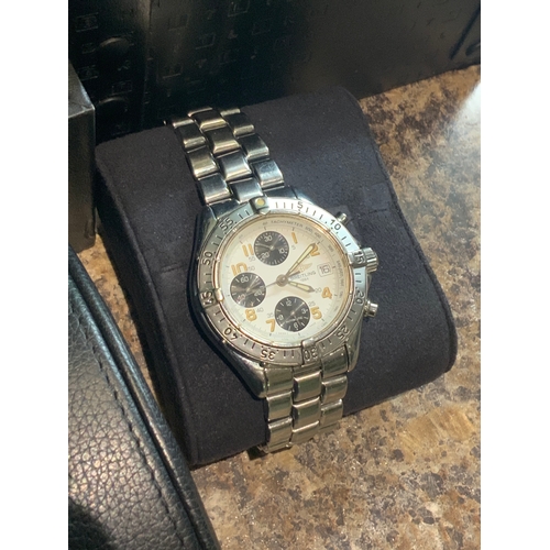 763 - original white faced breitling colt chronograph wrist watch in working order. automatic and in good ... 