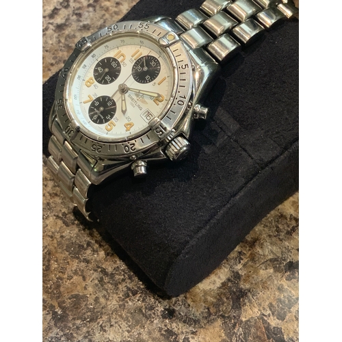 763 - original white faced breitling colt chronograph wrist watch in working order. automatic and in good ... 