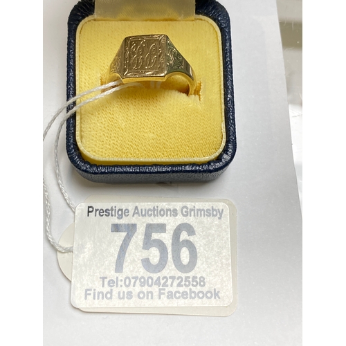 756 - 9ct gold signet ring size P 5.7g