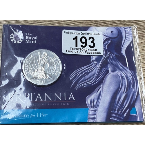 193 - ROYAL MINT 2015 BRITTANIA FINE SILVER £50 COIN