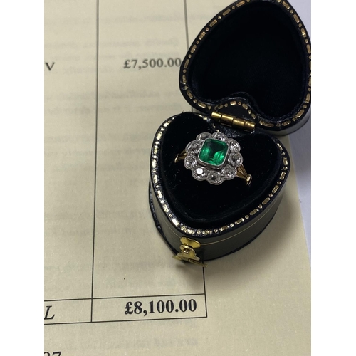 692 - EMERALD & DIAMOND RING. PLEASE SEE CERTIFICATE FOR FULL DESCRIPTION.