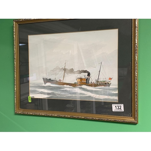 132 - STEVE FARROW ORIGINAL PAINTING WATERCOLOUR FRAMED GRIMSBY TRAWLER WOLVERHAMPTON WANDERERS INCLUDING ... 