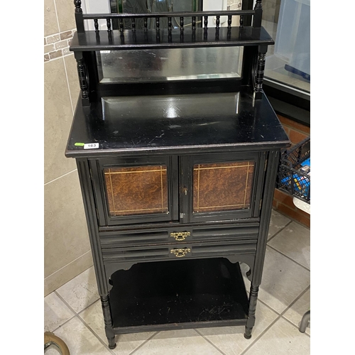 163 - EBONISED CUPBOARD IDEAL AS DRINKS CABINET SOME AGE BEVELLED MIRRORED BACK 122CM TALL 40CM DEEP 61CM ... 