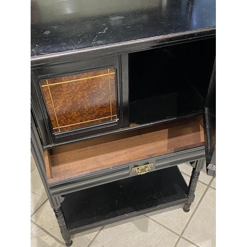 163 - EBONISED CUPBOARD IDEAL AS DRINKS CABINET SOME AGE BEVELLED MIRRORED BACK 122CM TALL 40CM DEEP 61CM ... 