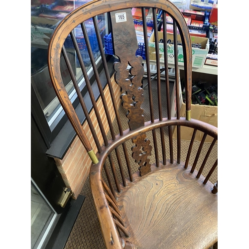 165 - YEW WOOD CRINOLINE LARGE WINDSOR CHAIR WITH BRASS FINISH MEASURES 118CM TALL 65CM WIDE 43CM DEEP