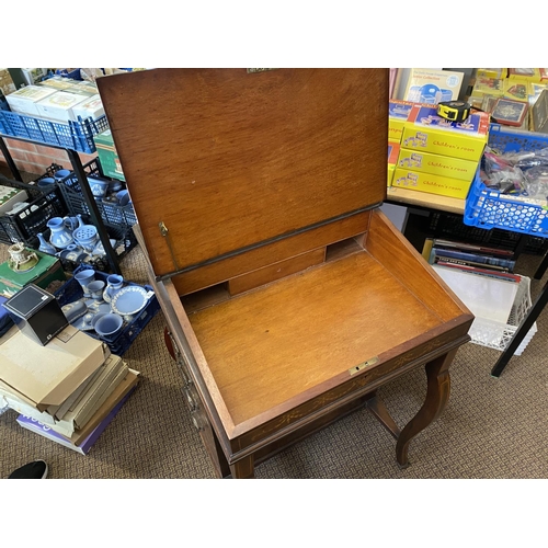 166 - ANTIQUE INLAYED DAVENPORT DESK SOME AGE RELATED WEAR BUT IN OVERALL GOOD CONDITION MEASURES 55CM WID... 