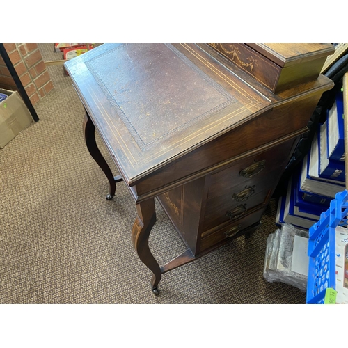 166 - ANTIQUE INLAYED DAVENPORT DESK SOME AGE RELATED WEAR BUT IN OVERALL GOOD CONDITION MEASURES 55CM WID... 