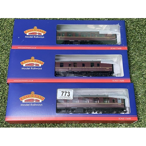 773 - 3 X BACHMANN BRANCH LINE CARRIAGES BR MK1 SK SECOND CORRIDOR, BR MK1 BG COACH FULL BRAKE & BR MK1 CK... 