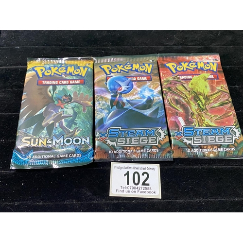 102 - 3 POKEMON BOOSTER PACKS SEALED (2 STEAM SIEGE 1 SUN & MOON)