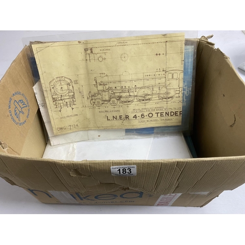 183 - BOX OF PLANS ETC