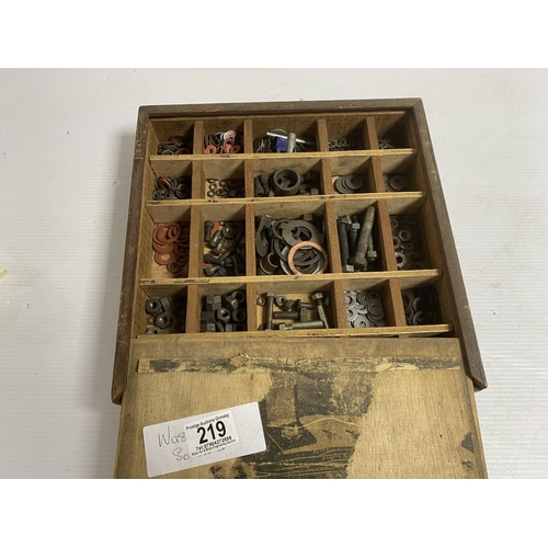 219 - BOX OF WASHERS, SCREWS ETC