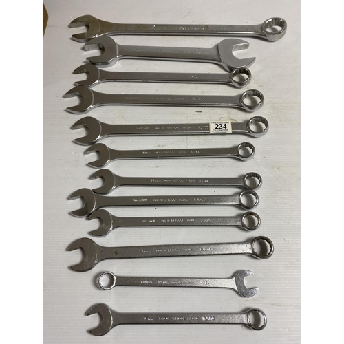 234 - 12 BRITOOL IMPERIAL & METRIC SPANNERS IN A WOODEN BOX