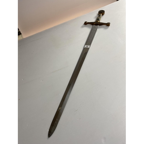 60 - REPRODUCTION EXCALIBAR KING ARTHUR SWORD MADE IN SPAIN, HEAVY, HANDLE HAS WEAR