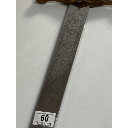 60 - REPRODUCTION EXCALIBAR KING ARTHUR SWORD MADE IN SPAIN, HEAVY, HANDLE HAS WEAR