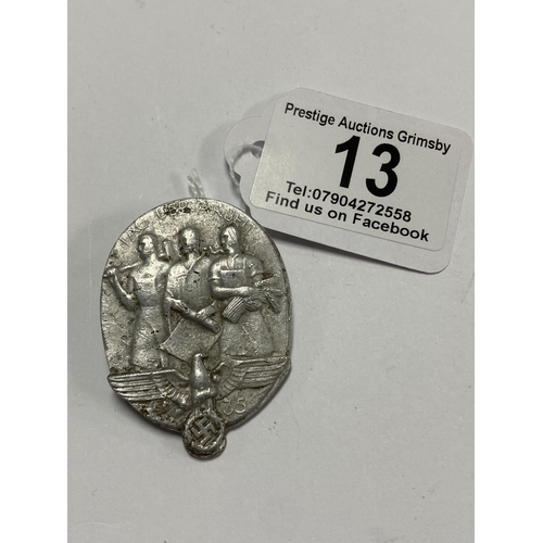 13 - GERMAN THIRD REICH TAG BADGE TINNIE