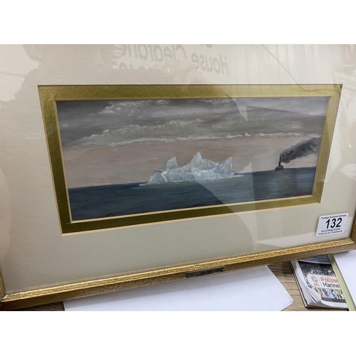 132 - FRAMED WATERCOLOUR SS SAGAMORE JUNE 26TH 1911 TORPEDOED 1917 BY SUBMARINE V49 52 LIVES LOST ARTIST W... 