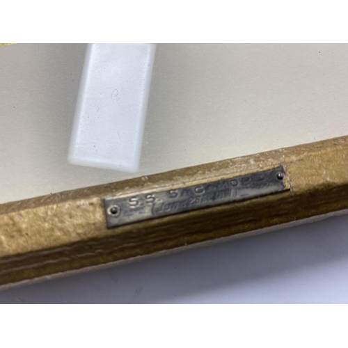 132 - FRAMED WATERCOLOUR SS SAGAMORE JUNE 26TH 1911 TORPEDOED 1917 BY SUBMARINE V49 52 LIVES LOST ARTIST W... 