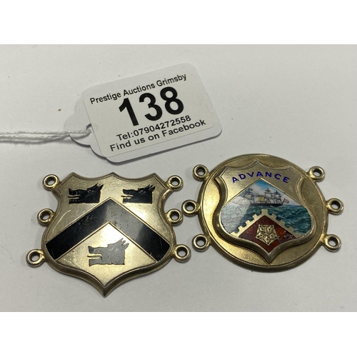 138 - 2 X SILVER ITEMS GRIMSBY CREST & SHIPPING CREST