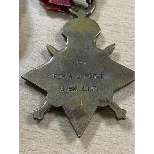 156 - 1X WW1 MEDAL NAMED TO 114576 PTE. A.J MARCH DURH L.1 & 2X MEDALS TO 1557 A.J MARCH 3/BN A.I.F & 1557... 