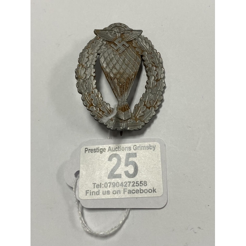 25 - THIRD REICH LUFTWAFFE BALLOON BADGE AIR SPORTS