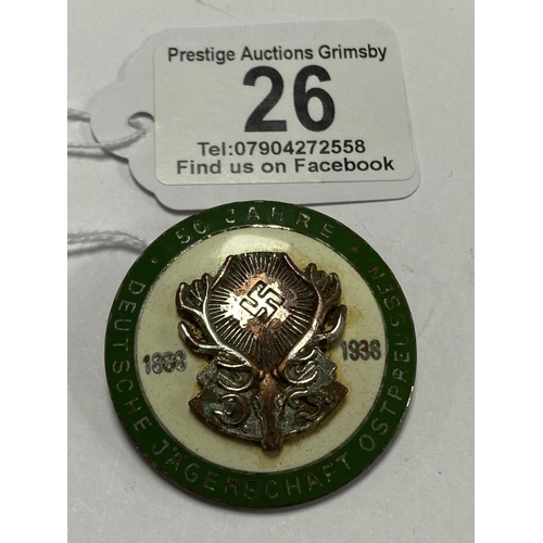 26 - GERMAN JAGERSCHAFT 50 YEAR MEMBERSHIP BADGE