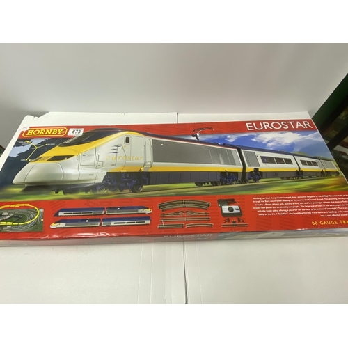 673 - Hornby eurostar OO gauge train set mint condition in the box although the box has some wear