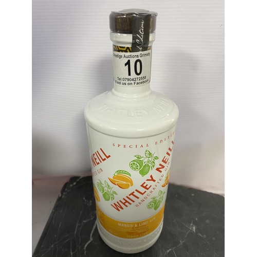 10 - BOTTLE OF WHITLEY NEILL MANGO & LIME GIN 43% 70CL