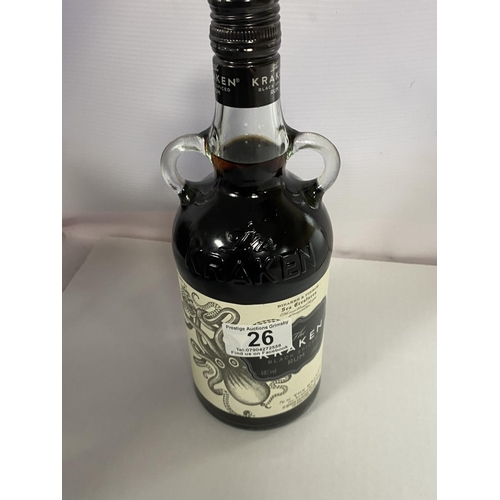 26 - KRACKEN BLACK RUM 40% 70CL