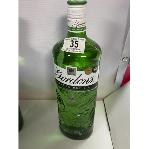 35 - GORDONS DRY GIN 37.5% 1 LITRE