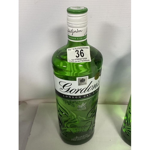 36 - GORDONS DRY GIN 37.5% 1 LITRE