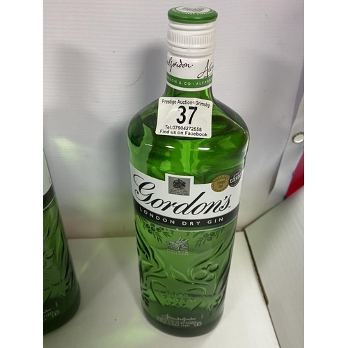 37 - GORDONS DRY GIN 37.5% 1 LITRE