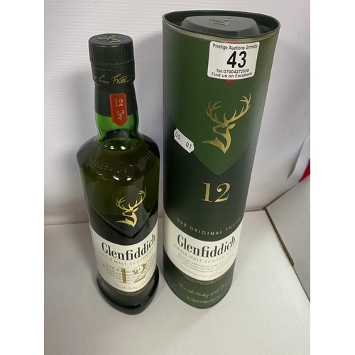 43 - 12 YEAR OLD GLENFIDDICH SINGLE MALT WHISKEY 40% 70CL