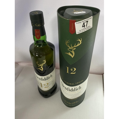 47 - 12 YEAR OLD GLENFIDDICH SINGLE MALT WHISKEY 40% 70CL